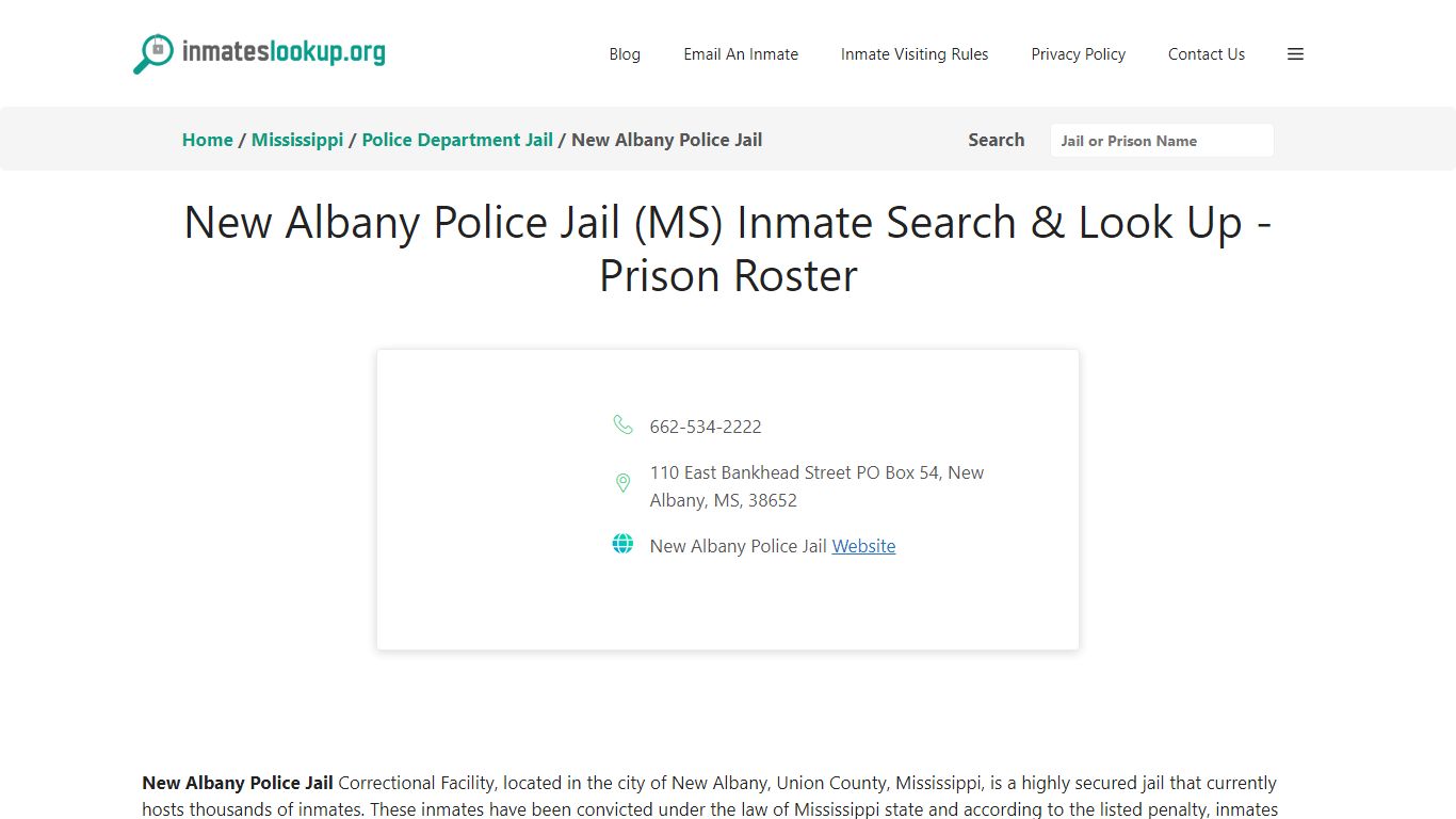 New Albany Police Jail (MS) Inmate Search & Look Up - Prison Roster