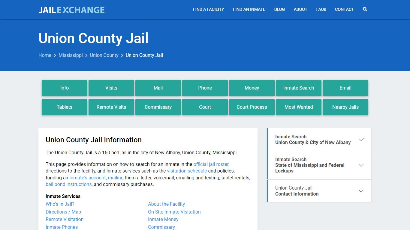 Union County Jail, MS Inmate Search, Information