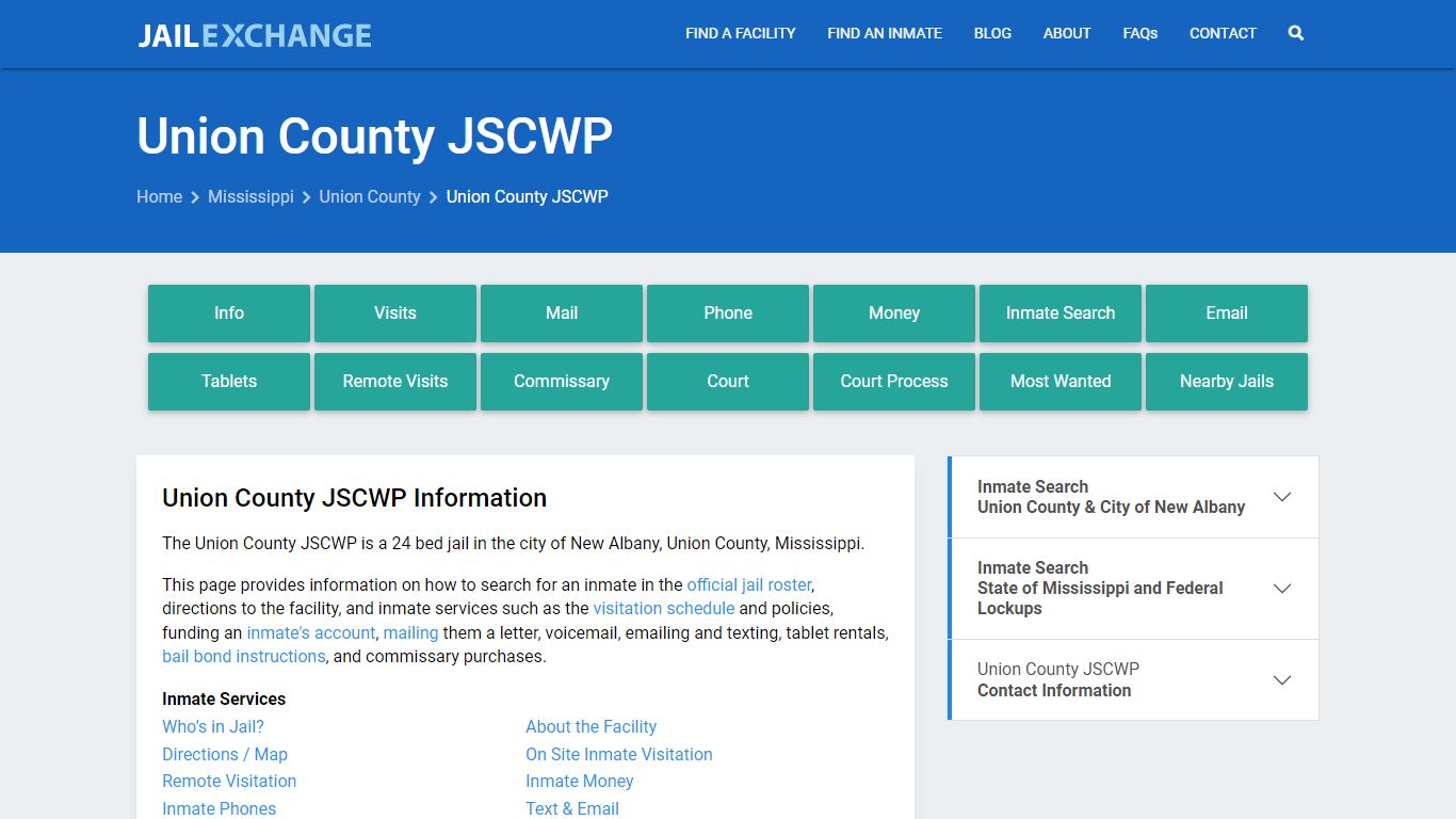Union County JSCWP, MS Inmate Search, Information - Jail Exchange